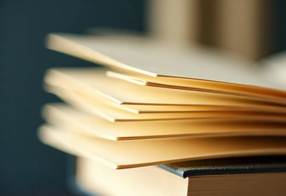 The fanned page edges of a stack of legal volumes